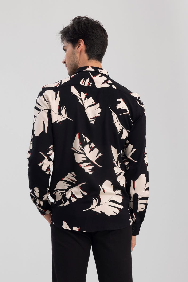 Men's Tropical Leaf Print Full Sleeve Casual Shirt